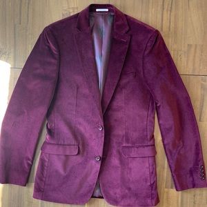 BAR III Velvet Slim-Fit Sport Coat Blazer 38s Burgundy Red